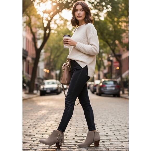 Vionic Upright Faros Ankle Boots Booties Suede Fringe Greige Tan Taupe Womens 9 - Picture 5 of 13